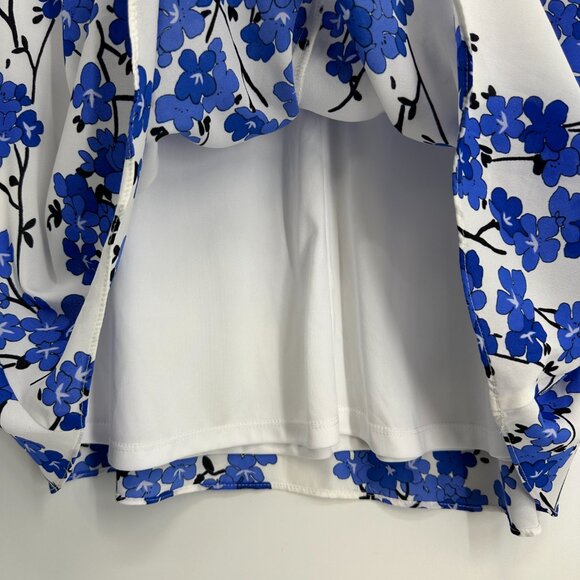 Nine West Floral Dress A Line Cold Shoulder Ruffle Cocktail Blue White - Picture 9 of 10